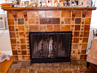 fireplace with Batchelder Tile