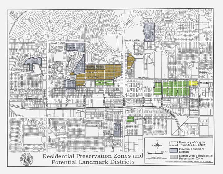 map of Fullerton Preservation Zones