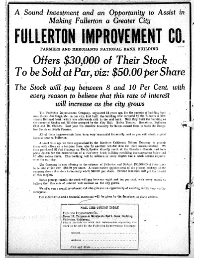 Fullerton Improvement Co. stock offering